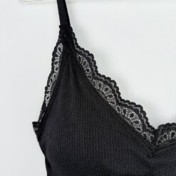 Μπουστάκι Ελαστικό με V-λαιμόκοψη και Δαντέλα, Μαύρο