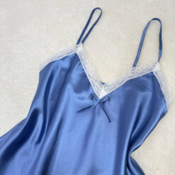 Σετ Σατέν Babydoll Τοπάκι και Σορτσάκι με Δαντέλα Slim Fit, Μπλε Αζούρ