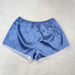 Σετ Σατέν Babydoll Τοπάκι και Σορτσάκι με Δαντέλα Slim Fit, Μπλε Αζούρ