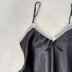 Σετ Σατέν Babydoll Τοπάκι και Σορτσάκι με Δαντέλα Slim Fit, Μαύρο