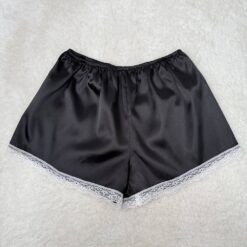 Σετ Σατέν Babydoll Τοπάκι και Σορτσάκι με Δαντέλα Slim Fit, Μαύρο