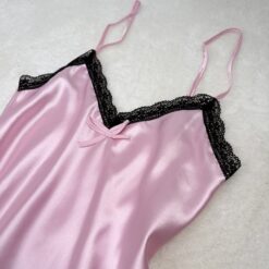 Σετ Σατέν Babydoll Τοπάκι και Σορτσάκι με Δαντέλα Slim Fit, Ροζ