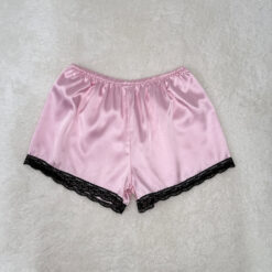 Σετ Σατέν Babydoll Τοπάκι και Σορτσάκι με Δαντέλα Slim Fit, Ροζ