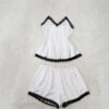 Σετ Σατέν Babydoll Τοπάκι και Σορτσάκι με Δαντέλα Slim Fit, Λευκό