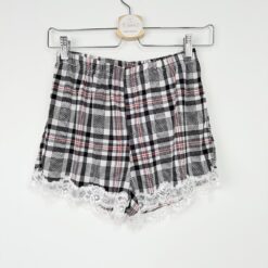 Σετ Γυναικείες Πιτζάμες Babydoll Καρό Τοπάκι και Σορτσάκι Slim Fit, Ασπρόμαυρο