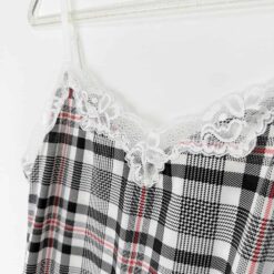 Σετ Γυναικείες Πιτζάμες Babydoll Καρό Τοπάκι και Σορτσάκι Slim Fit, Ασπρόμαυρο