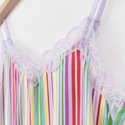 Σετ Γυναικείες Πιτζάμες Πολύχρωμο Ριγέ Babydoll Τοπάκι και Σορτσάκι Slim Fit, Μωβ