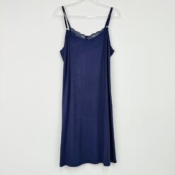 Γυναικείο Βαμβακερό Νυχτικό με Δαντέλα Slim Fit, Μπλε Μαρέν