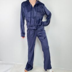 Σετ Γυναικείες Φόρμες Βελουτέ Καμπάνα Regular Fit, Σκούρο Μπλε