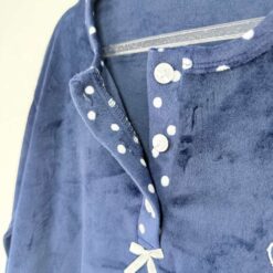 Σετ Βαμβακερές Βελούδινες Γυναικείες Πιτζάμες Μακρυμάνικη Μπλούζα και Πουά Παντελόνι Slim Fit, Μπλε Μαρέν
