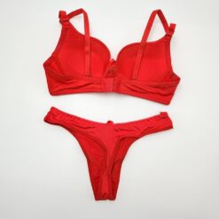 Σετ Γυναικείων Εσωρούχων Σουτιέν Push Up και String με Δαντέλα, Κόκκινο