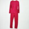 Σετ Γυναικείες Πιτζάμες Ριμπ Μπλούζα με Καρδούλες και Μονόχρωμο Παντελόνι Slim Fit, Μπορντό
