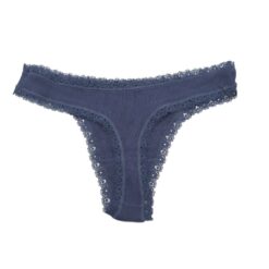 Γυναικείο Βαμβακερό Ριπ Εσώρουχο Στρινγκ με Δαντέλα, Μπλε Μαρέν