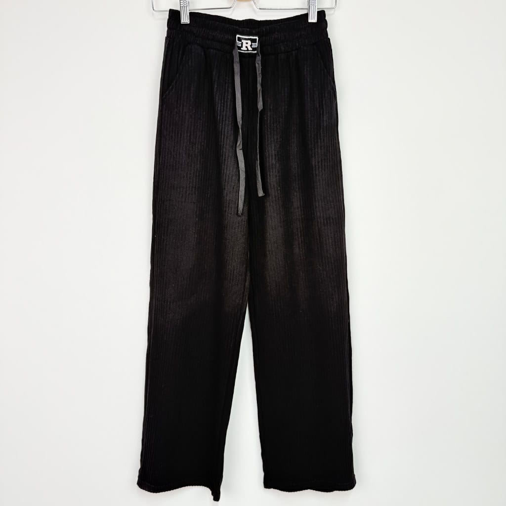 Γυναικείο Παντελόνι Πιτζάμας Wide Leg Ριπ Regular Fit, Μαύρο