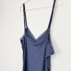 Γυναικείο Σετ Μονόχρωμο Ριπ Νυχτικό και Ρόμπα Slim Fit, Μπλε