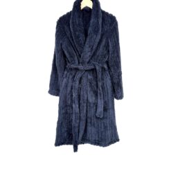 Ανδρική Ρόμπα Fleece με Ζώνη, Εσωτερικά Κορδόνια και Τσέπες Slim Fit, Μπλε Μαρέν
