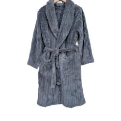 Ανδρική Ρόμπα Fleece με Ζώνη, Εσωτερικά Κορδόνια και Τσέπες Slim Fit, Γκρι