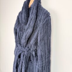 Ανδρική Ρόμπα Fleece με Ζώνη, Εσωτερικά Κορδόνια και Τσέπες Slim Fit, Μπλε Μαρέν