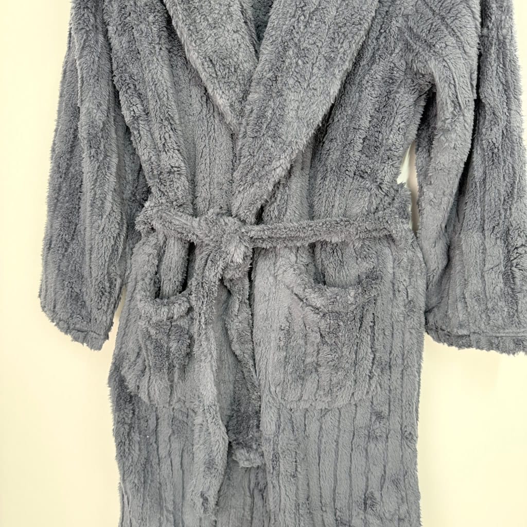 Ανδρική Ρόμπα Fleece με Ζώνη, Εσωτερικά Κορδόνια και Τσέπες Slim Fit, Γκρι