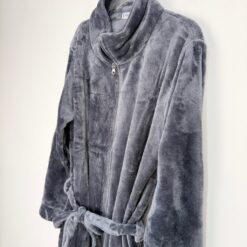 Ρόμπα Unisex Μονόχρωμη Fleece Μακριά με Φερμουάρ Regular Fit, Γκρι