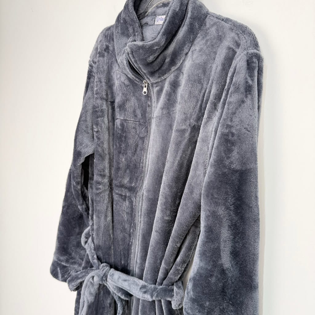 Ρόμπα Unisex Μονόχρωμη Fleece Μακριά με Φερμουάρ Regular Fit, Γκρι