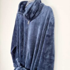 Ρόμπα Unisex Μονόχρωμη Fleece Μακριά με Φερμουάρ Regular Fit, Μπλε Μαρέν