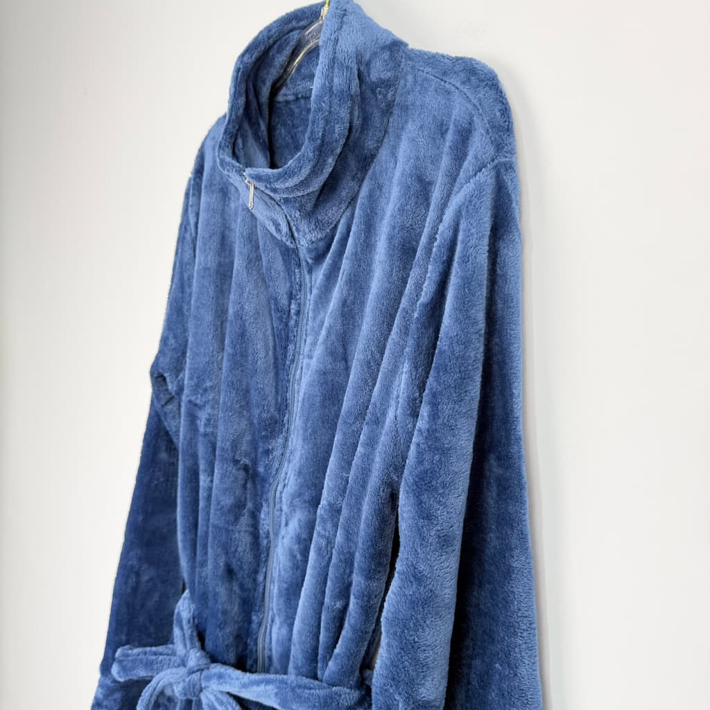 Ρόμπα Unisex Μονόχρωμη Fleece Μακριά με Φερμουάρ Regular Fit, Μπλε