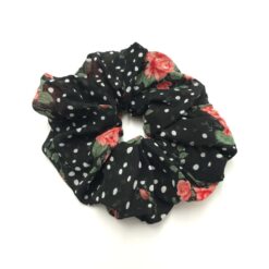 Λαστιχάκι Μαλλιών Σούρα Scrunchie Φλοράλ Μεγάλο Μέγεθος, Μαύρο
