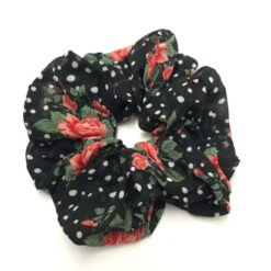 Λαστιχάκι Μαλλιών Σούρα Scrunchie Φλοράλ Μεγάλο Μέγεθος, Μαύρο