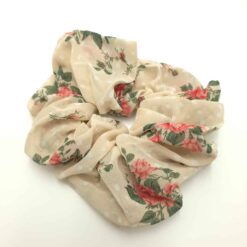 Λαστιχάκι Μαλλιών Σούρα Scrunchie Φλοράλ Μεγάλο Μέγεθος, Μπεζ
