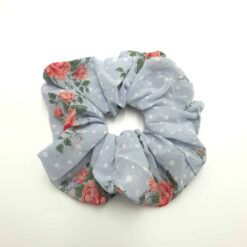 Λαστιχάκι Μαλλιών Σούρα Scrunchie Φλοράλ Μεγάλο Μέγεθος, Γαλάζιο