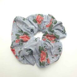 Λαστιχάκι Μαλλιών Σούρα Scrunchie Φλοράλ Μεγάλο Μέγεθος, Γαλάζιο