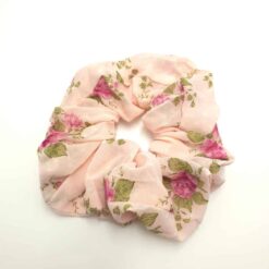 Λαστιχάκι Μαλλιών Σούρα Scrunchie Φλοράλ Μεγάλο Μέγεθος, Ροζ