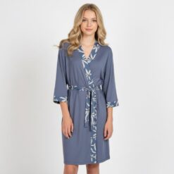Γυναικεία Βαμβακερή Μονόχρωμη Ρόμπα Regular Fit, Μπλε