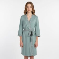 Γυναικεία Βαμβακερή Μονόχρωμη Ρόμπα Regular Fit, Μέντα