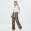 Γυναικείο Βαμβακερό Animal Print Παντελόνι Πιτζάμας Regular Fit, Μπεζ