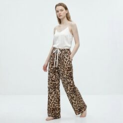 Γυναικείο Βαμβακερό Animal Print Παντελόνι Πιτζάμας Regular Fit, Μπεζ