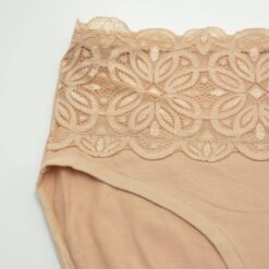 Γυναικείο Βαμβακερό Δαντελωτό Εσώρουχο Σλιπ, Μπεζ