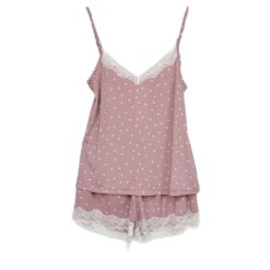 Γυναικείο Βαμβακερό Σετ Babydoll Πουά Τοπάκι και Σορτσάκι Regular Fit, Ροζ