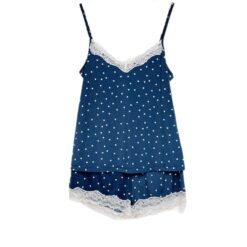 Γυναικείο Βαμβακερό Σετ Babydoll Πουά Τοπάκι και Σορτσάκι Regular Fit, Μπλε