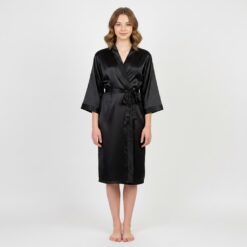 Γυναικεία Ρόμπα Σατέν Regular Fit, Μαύρο