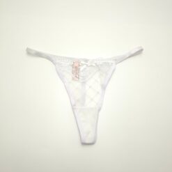 Γυναικείο Εσώρουχο Στρινγκ Δαντελωτό με Φιογκάκι, Λευκό