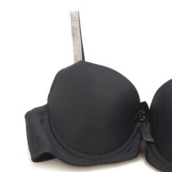 Σουτιέν Push Up με Ενίσχυση και Στρασάκια στις Τιράντες Cup B, Μαύρο