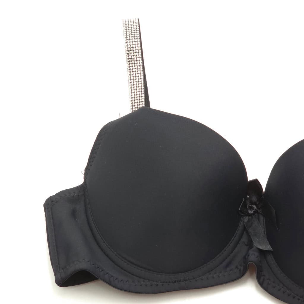 Σουτιέν Push Up με Ενίσχυση και Στρασάκια στις Τιράντες Cup B, Μαύρο