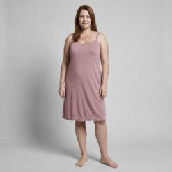 Γυναικείο Νυχτικό Αμάνικο Μίντι Πουά Plus Size, Ροζ
