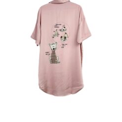 Γυναικεία Πουκαμίσα Κοντομάνικη Oversized με Σατέν Υφή και Κουμπιά Regular Fit, Ροζ
