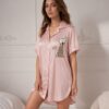 Γυναικεία Πουκαμίσα Κοντομάνικη Oversized με Σατέν Υφή και Κουμπιά Regular Fit, Ροζ