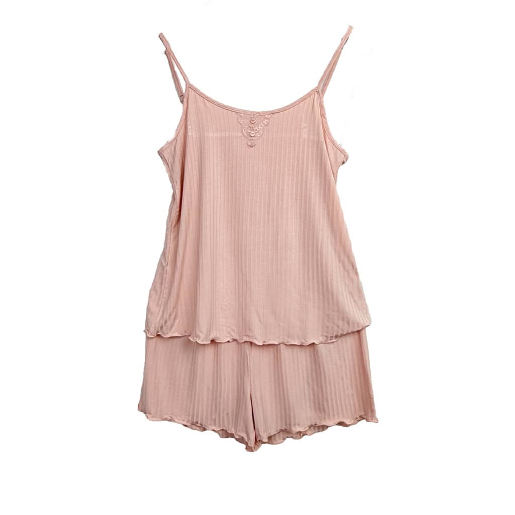 Γυναικείο Σετ Babydoll Ριπ Τοπάκι και Σορτσάκι Slim Fit, Σομόν