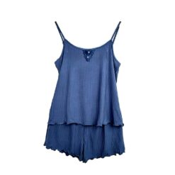 Γυναικείο Σετ Babydoll Ριπ Τοπάκι και Σορτσάκι Slim Fit, Μπλε Μαρέν