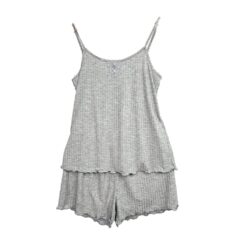 Γυναικείο Σετ Babydoll Ριπ Τοπάκι και Σορτσάκι Slim Fit, Γκρι